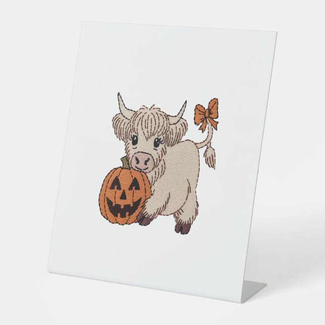 Halloween Highland Cow Pumpkin Pedestal Sign (Front)