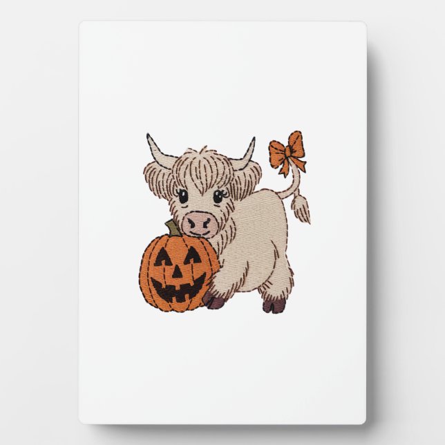 Halloween Highland Cow Pumpkin Plaque (Front)