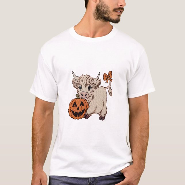 Halloween Highland Cow Pumpkin T-Shirt (Front)