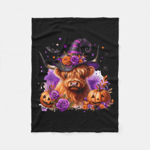 Halloween Highland Cow Pumpkin Witchy Bat Fleece Blanket
