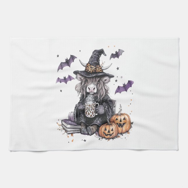 Halloween Highland Cow Tea Towel (Horizontal)