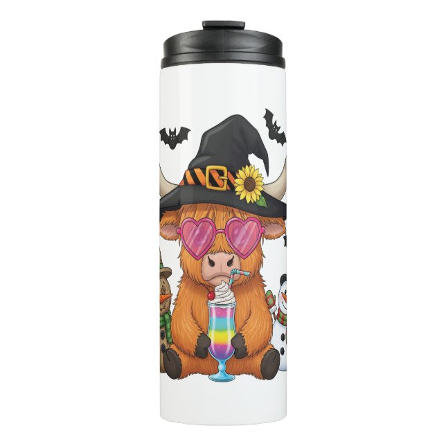 Halloween Highland Cow Thermal Tumbler (Front)