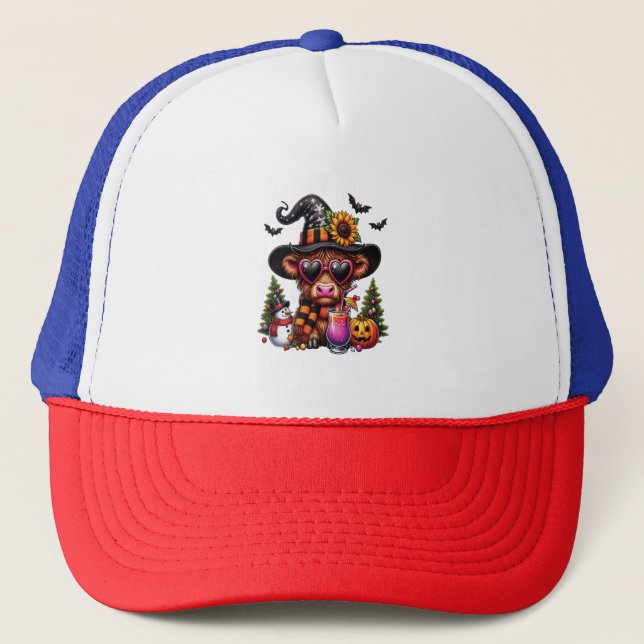 Halloween Highland Cow Trucker Hat (Front)