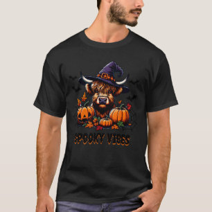 Halloween Highland Cow Witch Funny Spooky Vibes Tr T-Shirt