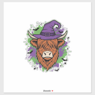 Halloween Highland Cow Witch Hat Vintage Vector_1