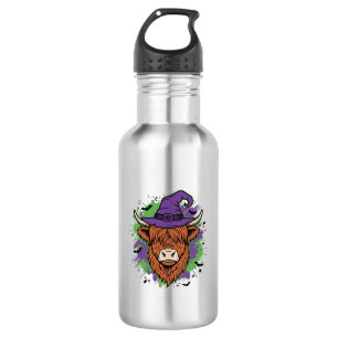 Halloween Highland Cow Witch Hat Vintage Vector_1 532 Ml Water Bottle
