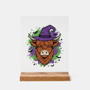 Halloween Highland Cow Witch Hat Vintage Vector_1 Acrylic Sign