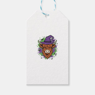 Halloween Highland Cow Witch Hat Vintage Vector_1 Gift Tags