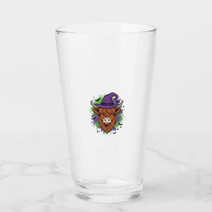 Halloween Highland Cow Witch Hat Vintage Vector_1 Glass