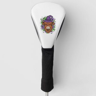 Halloween Highland Cow Witch Hat Vintage Vector_1 Golf Head Cover