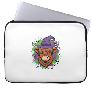 Halloween Highland Cow Witch Hat Vintage Vector_1 Laptop Sleeve