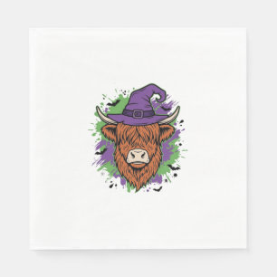 Halloween Highland Cow Witch Hat Vintage Vector_1 Napkin