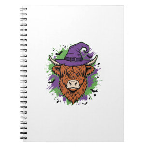 Halloween Highland Cow Witch Hat Vintage Vector_1 Notebook