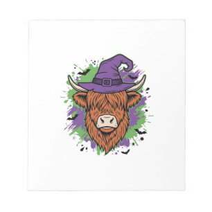 Halloween Highland Cow Witch Hat Vintage Vector_1 Notepad