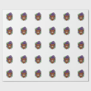 Halloween Highland Cow Witch Hat Vintage Vector_1 Wrapping Paper