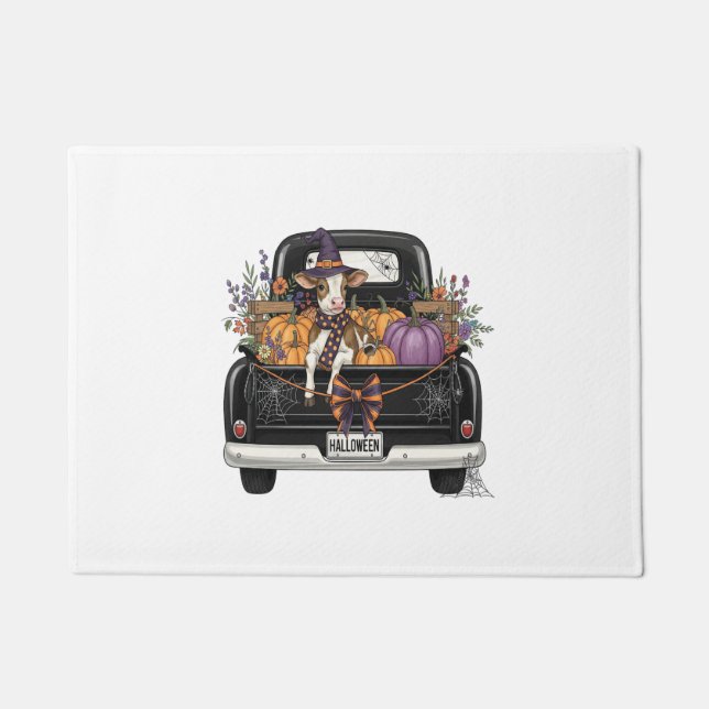 Halloween Highland Cow with Truck Doormat (Front)