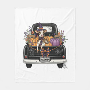 Halloween Highland Cow with Truck Fleece Blanket