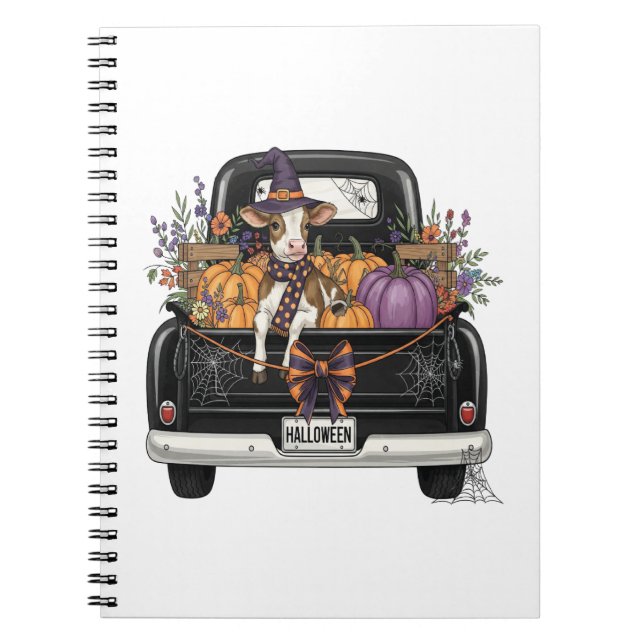 Halloween Highland Cow with Truck Notebook (Front)