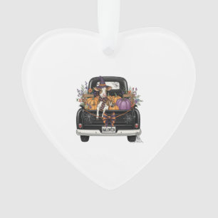 Halloween Highland Cow with Truck Ornament