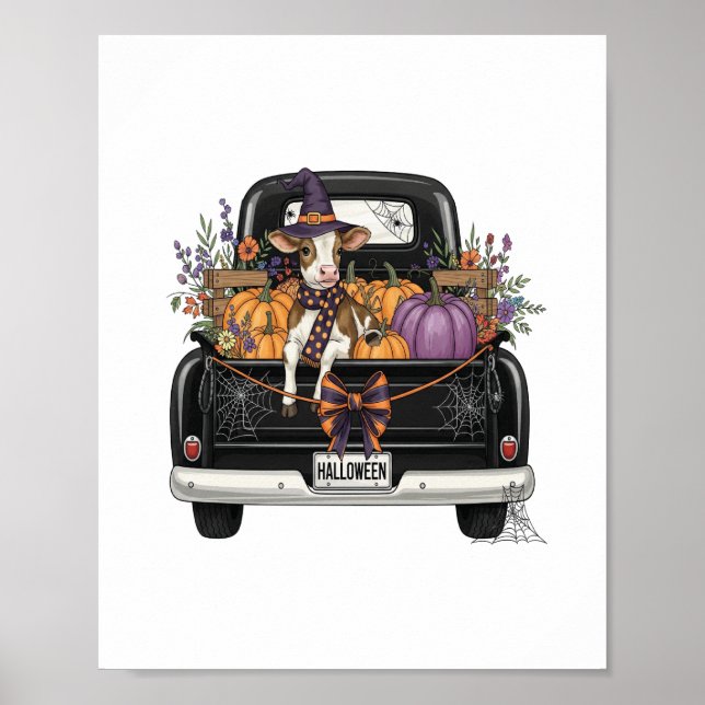 Halloween Highland Cow with Truck Poster (Front)