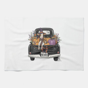 Halloween Highland Cow with Truck Tea Towel