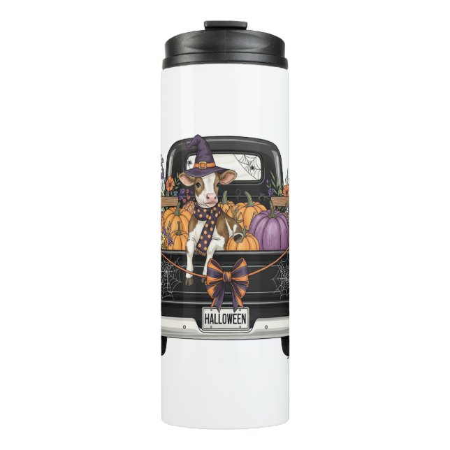Halloween Highland Cow with Truck Thermal Tumbler (Front)