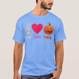 Halloween Hippie Skeleton Heart Pumpkins Peace Lov T-Shirt
