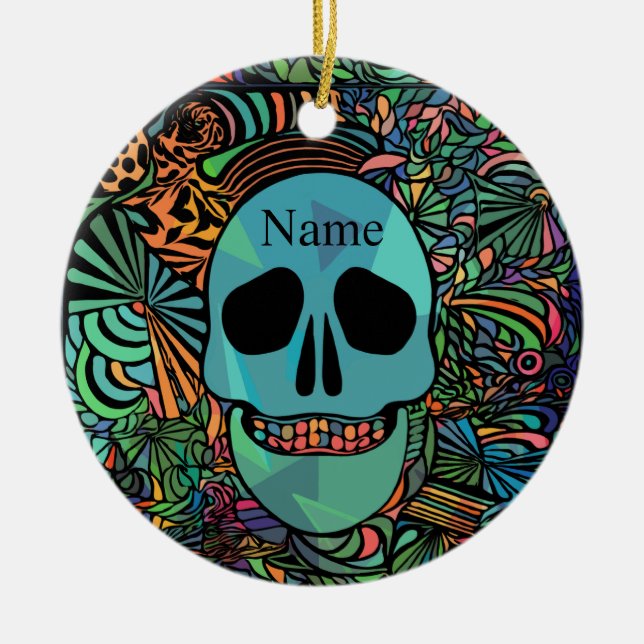 Halloween Hippie Skull Thunder_Cove  Ceramic Tree Decoration (Front)