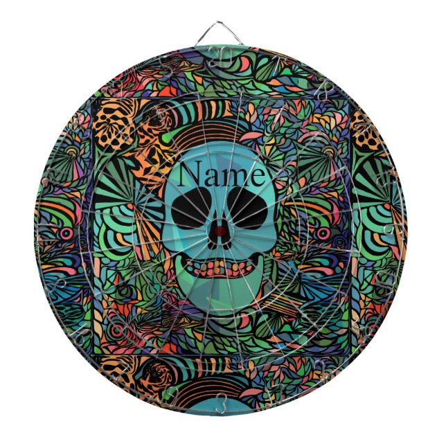 Halloween Hippie Skull Thunder_Cove Dartboard (Front)