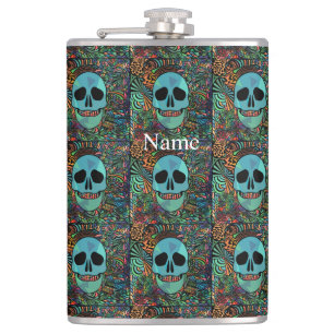 Halloween Hippie Skull Thunder_Cove Hip Flask