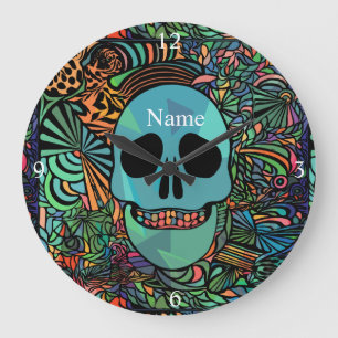 Halloween Hippie Skull Thunder_Cove Large Clock