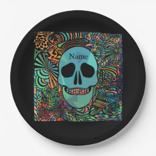 Halloween Hippie Skull Thunder_Cove Paper Plate