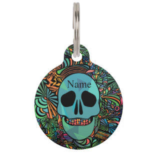 Halloween Hippie Skull Thunder_Cove Pet Tag
