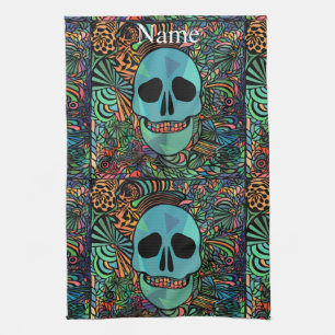 Halloween Hippie Skull Thunder_Cove Tea Towel
