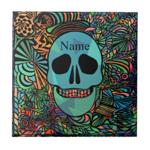 Halloween Hippie Skull Thunder_Cove   Tile