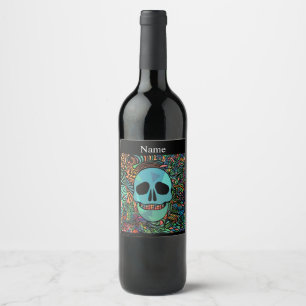 Halloween Hippie Skull Thunder_Cove Wine Label