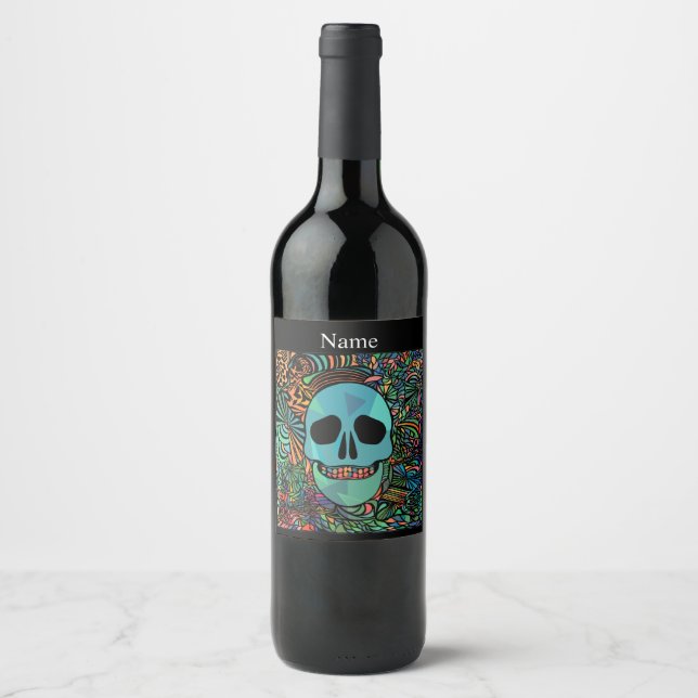 Halloween Hippie Skull Thunder_Cove Wine Label (Front)