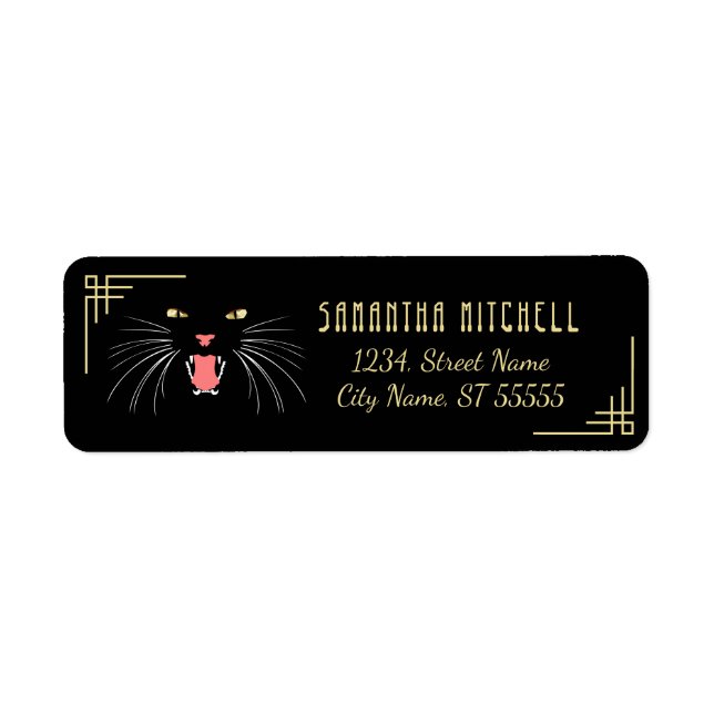 Halloween Hissing Cat Black Elegant Address Labels (Front)