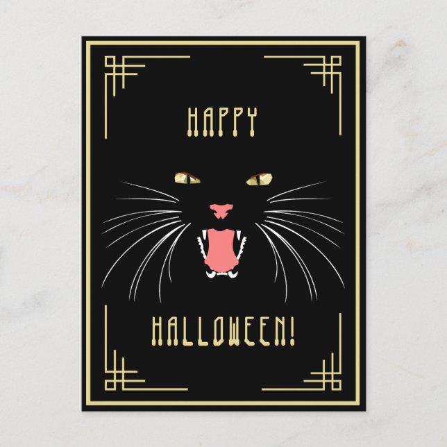 Halloween Hissing Cat Black Elegant Postcard (Front)