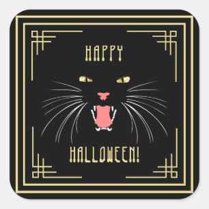 Halloween Hissing Cat Black Elegant Stickers