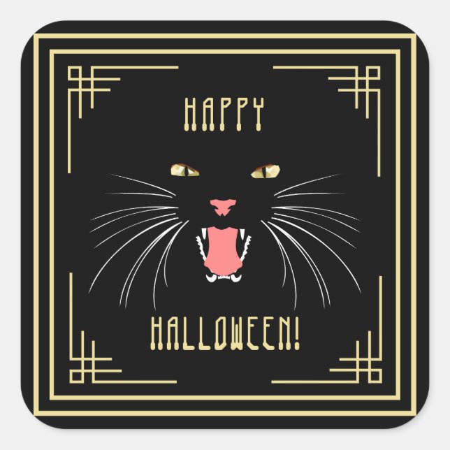Halloween Hissing Cat Black Elegant Stickers (Front)
