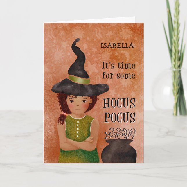 Halloween Hocus Pocus Girl Personalised Card (Front)
