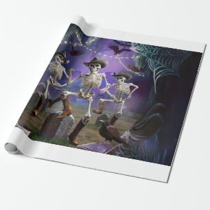 Halloween Hoedown, Dancing Skeletons Horiz Wrapping Paper