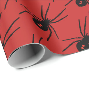 Halloween Holiday black spider tiled party wrap Wrapping Paper