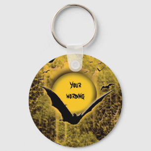 Halloween holidays bat spider web moon key ring