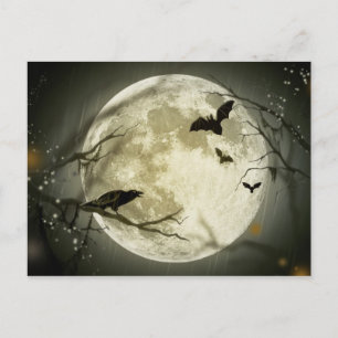 Halloween holidays mystery with fairy tale moon holiday postcard