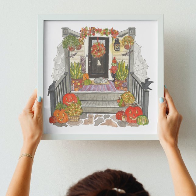 Halloween Home Art Poster (Cute Halloween House Square Art Print)