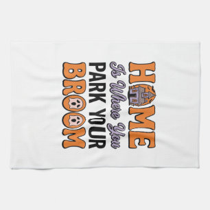 Halloween Home Park Your Broom Vintage Typography Tea Towel