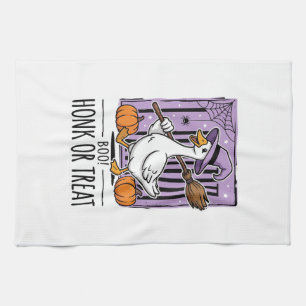 Halloween Honk or Treat Witch Goose Tea Towel