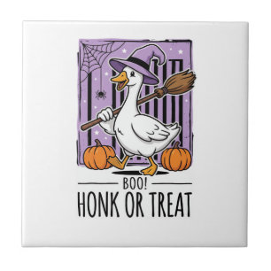 Halloween Honk or Treat Witch Goose Tile